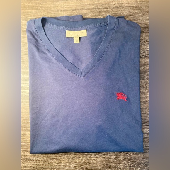 Burberry Men’s Dark Blue V-Neck T-Shirt - Picture 3 of 4